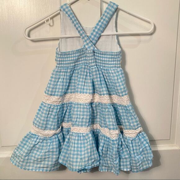 Miss Mona Mouse blue and white checkerboard checked gingham dress 3T lace ruffle - Picture 5 of 6